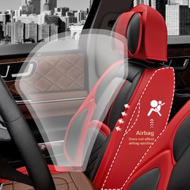 SLARY 5PCS 2025 Front and Back Car Seat Covers Auto Interior Accessories with Water Proof Nappa Leather for Cars SUV Pick-up Truck Universal Comfortable and Breathable (Full Set, Martha Red)