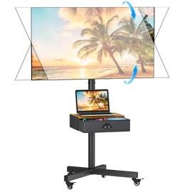 Mobile TV Stand with Drawer for 23-60 Inch Flat/Curved Screen,Tilt Rolling TV Cart on Wheels with Adjustable Height Portable TV Floor Stand Holds up to 50 lbs for Indoor Outdoor Max VESA 400x400mm