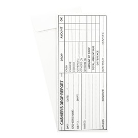 100 Cashier Depot EZ465 Cashier's Drop Report Envelope, 4 1/8" x 9 1/2", Open End, Premium 24lb White (100 Envelopes)