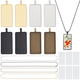 FREEBLOSS 12 Set Rectangle Bezel Pendant Trays Necklace Pendant Blank Frame for Embroidery Rectangle Pendants Tray Charm DIY Jewelry Making Kit for Necklace DIY Embroidery