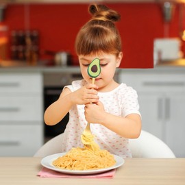 HTRTRR Children's Cutlery Set of 4, Children's Cutlery Set Stainless Steel with Beautiful Fruit Motifs on the Cutlery Handles, Dishwasher Safe, 2 x Forks, 2 x Spoons (Green Box)