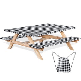 Nimalpal Picnic Table Cover with Bench Covers and Bag, Camping Essentials Waterproof Camping Table Cover with Elastic Edges