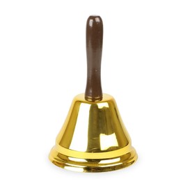 Gold Handheld Christmas Bell - Brown Wooden Handled Bell For Christmas Carolers, Dinner Bell, Father Christmas/Santa Bell And Fancy Dress