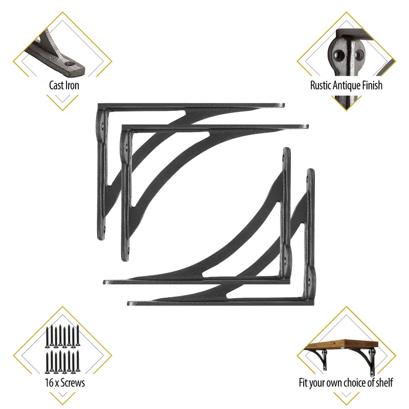 EDUWURXS Cast Iron Ironbridge Shelving Brackets Pack of 4 3x4.5