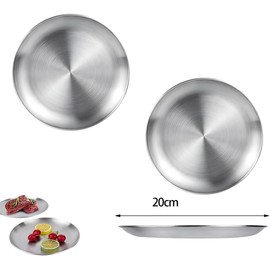 SHSHbuy 2 Pieces Stainless Steel Round Tableware Stainless Steel Plate Camping Plate Saucer Stainless Steel Plate Serving Plate for Camping Kitchen Party 20 cm