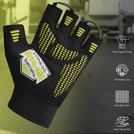 Farabi Gym Workout Gloves for Men and Women, Padded Breathable Anti-Skid Exercise Gloves for Fitness, Training, Weight Lifting, Powerlifting (Green, S/M)