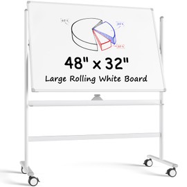 MaxGear Premium Large Rolling Whiteboard on Wheels, 48" x 32" Double-Sided Magnetic Dry Erase Board, Mobile White Board with Stand, Reversible Whiteboard for School