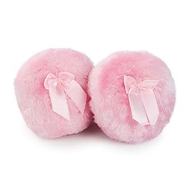 Shuiniba 4 Inch Large Body Powder Puff, Soft Fluffy Plush Puff with Ribbon Bow Handle for Face or Body 2 Pack - Pink