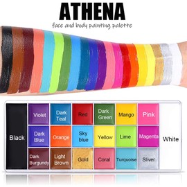 Face Body Paint Set - Athena Painting Palette, 10 Professional Artist Brushes - Large Deep Pan,Ideal for Halloween Cosplay Party SFX Arty Stage Makeup, Non-Toxic Facepaints for Adults and Kids