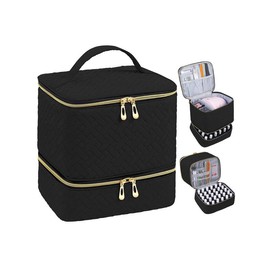 2025 Summer Double Layer Nail Polish Storage Everyday Bags, Makeup Bag Set, Nail Art Organizer, Durable Cosmetic Storage Zipper Makeup Organizer Travel ( Bag Only), Girlfriend Gifts, Cosmetics Organizer, Makeup Pouch, Makeup Case, Travel Essentials:_Grey_one-size