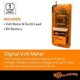 Gallagher Digital Volt Meter | Electric Fence Voltage Reader to Test, Trace & Diagnose Shorts and Faults |Auto Turn-On Indication | Easy Installation | Tough and Water Resistant
