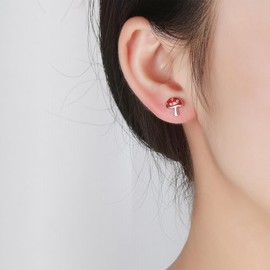 Hanreshe Mushroom Screw Back Earrings for Women Silver Hypoallergenic Mushroom Crystal Stud Earrings