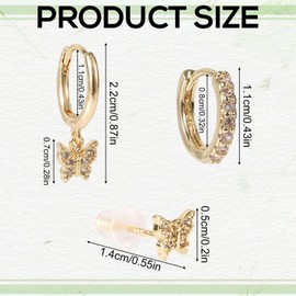 3 Pairs Butterfly Earrings Set, 3 Styles Gold Piercing Earrings Studs Butterfly Hoop Earrings Cartilage Earrings Fashionable Stacked Earrings for Women