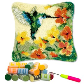 LAPATAIN Latch Hook Kits for DIY Throw Pillow Cover,Needlework Cushion Cover Hand Craft Crochet for Great Family 17X17inch(Blue Bird)