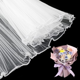 KIMOBER 2 Pack 4.37 Yards White Flower Wrapping Mesh Paper,Pearl Edge Wrinkled Wavy Net Yarn Flower Wrapping Mesh Paper for Valentine's Day Mother's Day Wedding Florist Supplies (White)