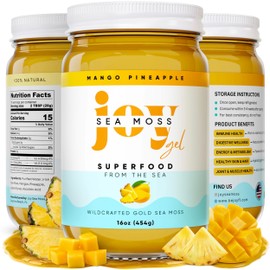Joy Sea Moss Wildcrafted Sea Moss Gel | Made in USA | Rich in Vitamins & Minerals | Real Fruit | Nutritional Supplement | Mango Pineapple (16 oz)
