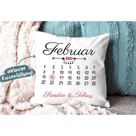 Design Your Own Cushion Calendar – with Customisable Anniversary – Print with Name & Date – Gift Valentine's Day, Love, Anniversary, Photo Cushion with Filling – Colour Cushion Back, Beige, 40 x 40 cm