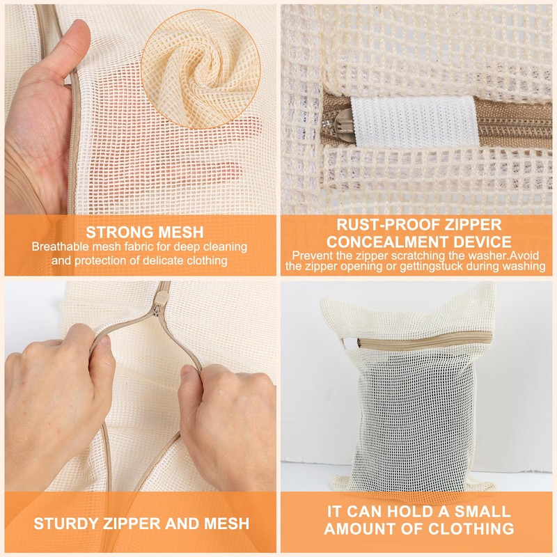 4 Piece Small, Durable Organic Cotton Mesh Laundry Bag with