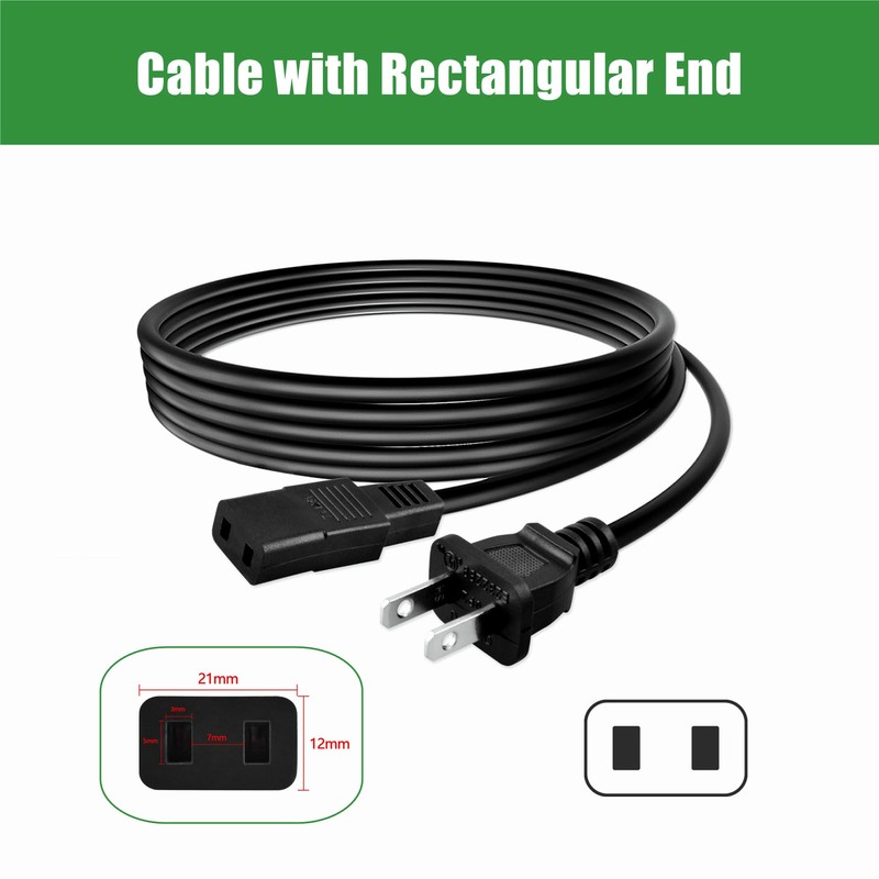 FITE ON 8ft 2-Prong Square AC Power Cord Cable Lead