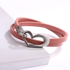 Heart Leather Bracelet for Women Stackable Wrap Cuff Bracelet Punk Leather Choker Necklace for Teen Girls(pink)