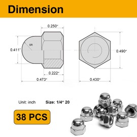 Mrosnail 1/4-20 Acorn Nuts Kit - 38PCS, 304 Stainless Steel, Metric Hex Cap Nut Assortment, Dome Head for Indoor & Outdoor Use