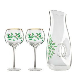 Lenox 895032 Holiday 3-Piece Decanter & Wine Glasses Set, Christmas Dinnerware, Hosting