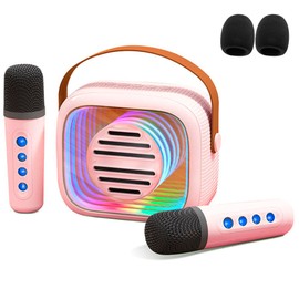 Portable Karaoke Machine with 2 Wireless Microphone,Karaoke Machine for Adults and Kids,Mini Karaoke Machine with 2 Microphone Sleeves,Birthday Gifts for Girls Boys Back to School Gifts(Pink)
