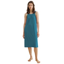 Latuza Women's Viscose Sleeveless Nightgown with Pockets L Teal