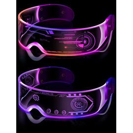 2 Pairs LED Visor Glasses 7 Colors Futuristic Glasses 4 Modes Light Up Glasses Honeycomb Luminous Glasses for Adults (Trendy Style)