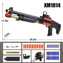 XM1014 Soft Bullet Toy Gun with Ejecting Shells, Metal Toy Shotgun for Boys, Education Toy Foam Blaster Gun for Indoor and Outdoor Play, Shell Ejecting Toy Gun for Kids Halloween Christmas (Black)