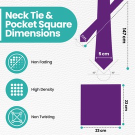 Trimming Shop Unisex Stylish Shiny Satin Neck Tie and Handkerchief Set for Formal & Casual Wear, Weddings, Celebration, Prom, Gathering Parties Events (Dark Purple)
