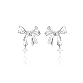 MYHAO 925 Sterling Silver Bow Stud Earrings for Women Teens Small Ribbon Stud Earrings Bowknot Hypoallergenic (A-Silver)