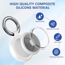 Inesore Holder for AirTag, Carbon Fibre Texture Design Case and Waterproof Keychain Holder for Air Tag, Full Scratch-Resistant with Keyring for AirTags, Pet Collar, Luggage Tag, White