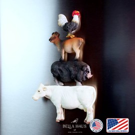 Bella Haus Design Farm Animal Refrigerator Magnet Set | Polyresin Farmhouse Décor | Rustic French Country Indoor Kitchen Decoration