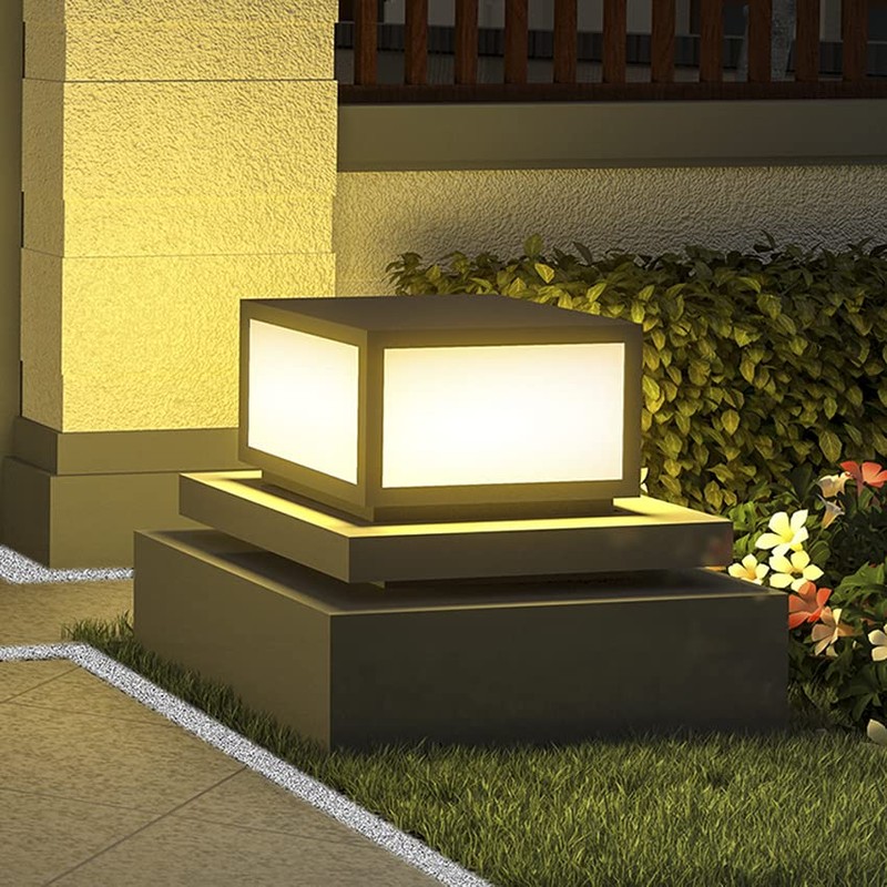 AILICIN Pillar Lamp Post Light, Tempered Glass Shade，Fence Deck Cap
