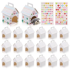 24 Pcs Dog Party Favors Boxes, 3.94×4.72×7.09 Inch White Dog House Shaped Gift Boxes with Holes and Handle Foldable Gift Case with 2 sheets Stickers for Puppy Pet Adoption Kids DIY Crafting Birthday