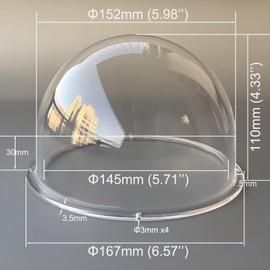 UQISOVI 6 Inch Clear Glass Protective Dome Cover Transparent Acrylic Lens Cap Security Camera Dome Housing for CCTV Camera, PTZ Dome IP Camera, Outer Diameter 152mm, Height 110mm, Size 167x110mm