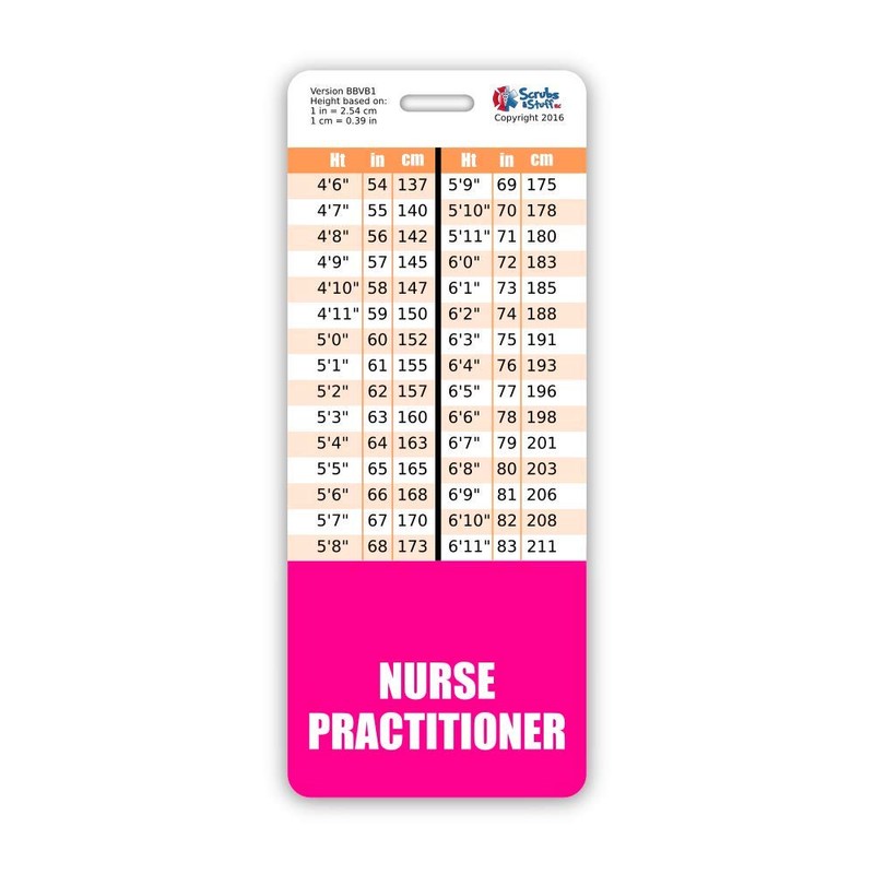 Nurse Practitioner Badge Buddy Vertical w/Height & Weight Conversion Charts