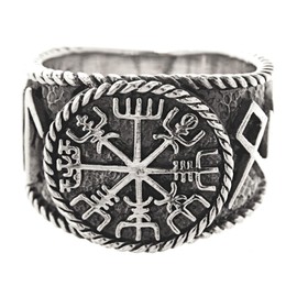 Kiss of Leather Viking Compass Vegvisir Ring 925 Sterling Silver Size 54-74, Sterling Silver