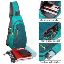 TITECOUGO Lightweight Chest Bag Small Shoulder Bag Lightweight Crossbody Backpack for Men Women and Children Shoulder Bag for Sports and Outdoor Use, Green / dark green