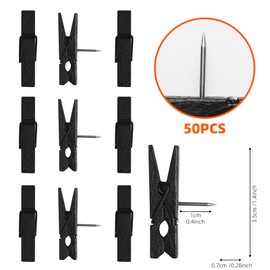 ZYFOFFICE 50 PCS Black Push Pin with Wooden Clips Durable Wooden Push Pins Decorative Pushpins Tacks Thumbtacks Decorative Paper Clips (Black-50)