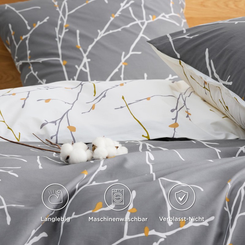 Bedsure Bed Linen, 135 x 200 cm, Cotton, Grey Bed