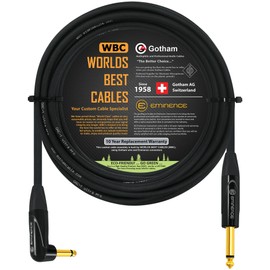 WORLDS BEST CABLES 18 Foot - Gotham GAC-1 Ultra Pro - Premium, Low-Capacitance Guitar Bass Instrument Cable - with Straight to Angled 1/4 Inch Eminence Gold Plated Connectors