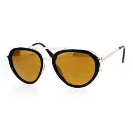 Womens Aviator Sunglasses Retro Fashion Double Frame Black Gold, Brown Mirror