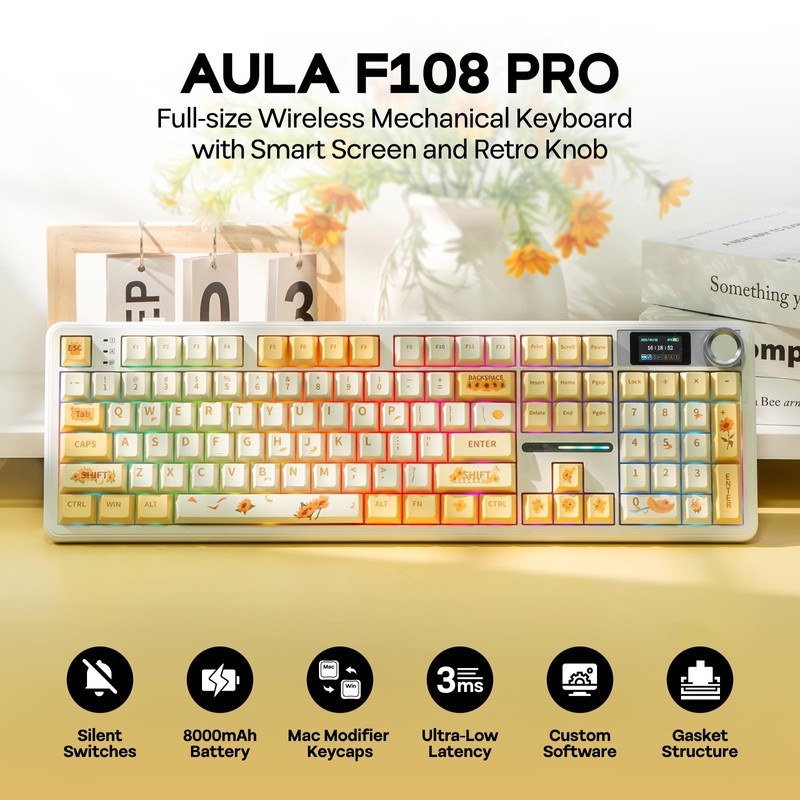 EPOMAKER X Aula F108 PRO Wireless Gaming Keyboard with Screen,