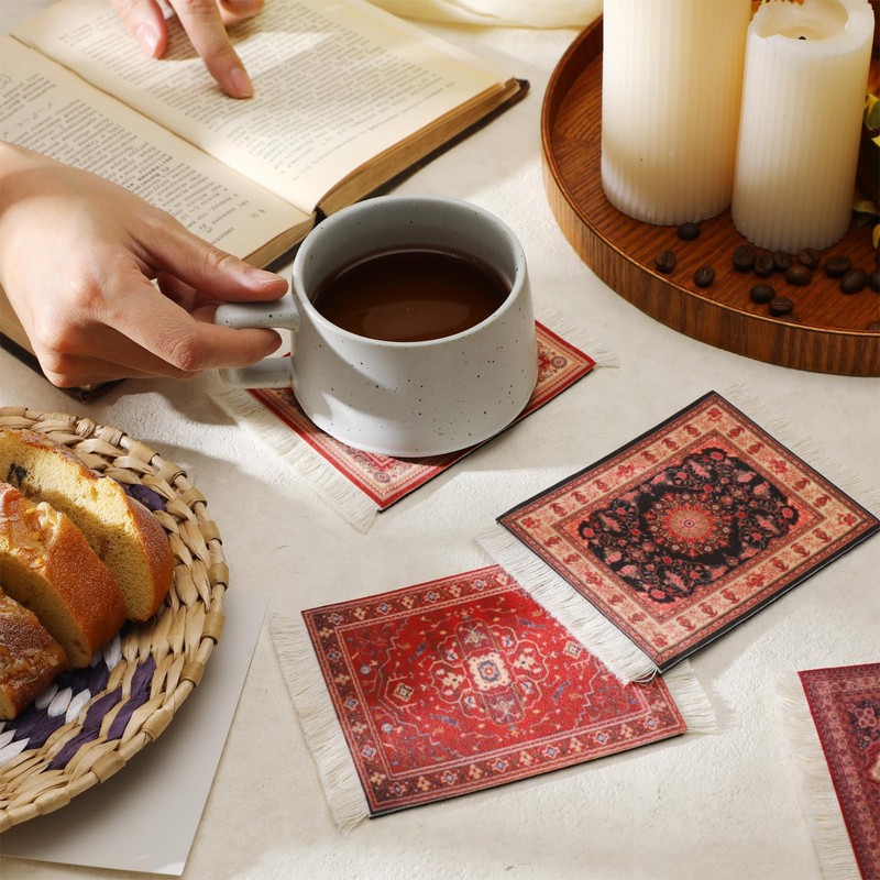 Preboun 10 Pcs Rug Table Coasters Oriental Design Table Drink