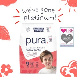 Pura Nappy Pants Size 9, 45 Count, 22+kg/48+lbs, 360° Stretch Fit, Potty Training Pants for Hypoallergenic & Sensitive Skin, Up to 12 Hours Overnight Leak Protection, Totally Chlorine Free