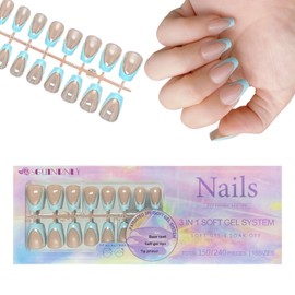 SGUINRNLY Deep French 3 in 1 Soft Gel Nail Tips Medium Coffin Shape Full Cover Acrylic Nails With 150PCS 15 Sizes Press on Nail For DIY Nail Art