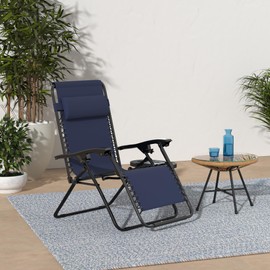 Topment Outdoor Zero Gravity Lounge Chair with Pillow & Utility Tray, Folding Patio Lawn Beach Recliner(Navy)