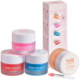 ANRCOLLECT Pack of 4 Lip Balm & Lip Scrub, Lip Mask Set for Intensive Lip Treatment, Lip Sleeping Mask & Lip Scrub for Dry, Brittle, Cracked Lips, Fine Lines & Wrinkles